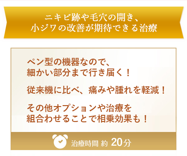 ニキビ跡や毛穴の開き、小ジワの改善が期待できる治療