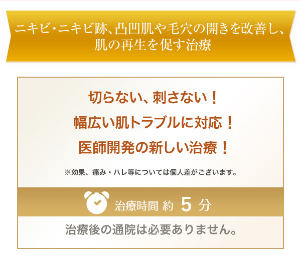 ニキビ・ニキビ跡、凸凹肌や毛穴の開きを改善し、肌の再生を促す治療